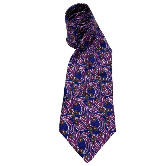 Vintage Christian Dior Monsieur Purple & Blue Abstract Whimsical All Silk Tie - Picture 1 of 4